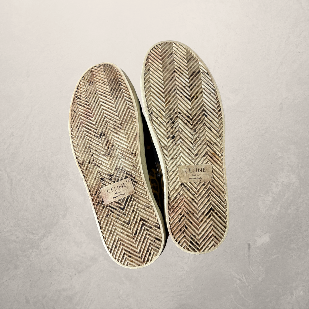 Celine triomphe leopard print suede low-top sneakers 41