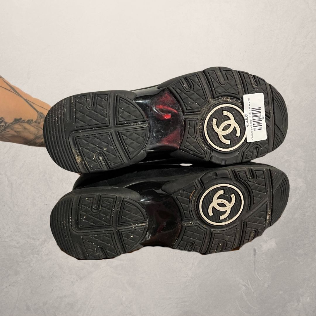 Chanel black logo hi top trainers 39