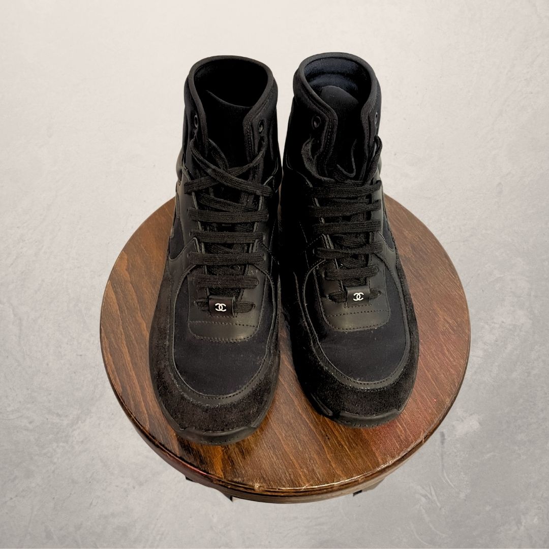 Chanel black logo hi top trainers 39