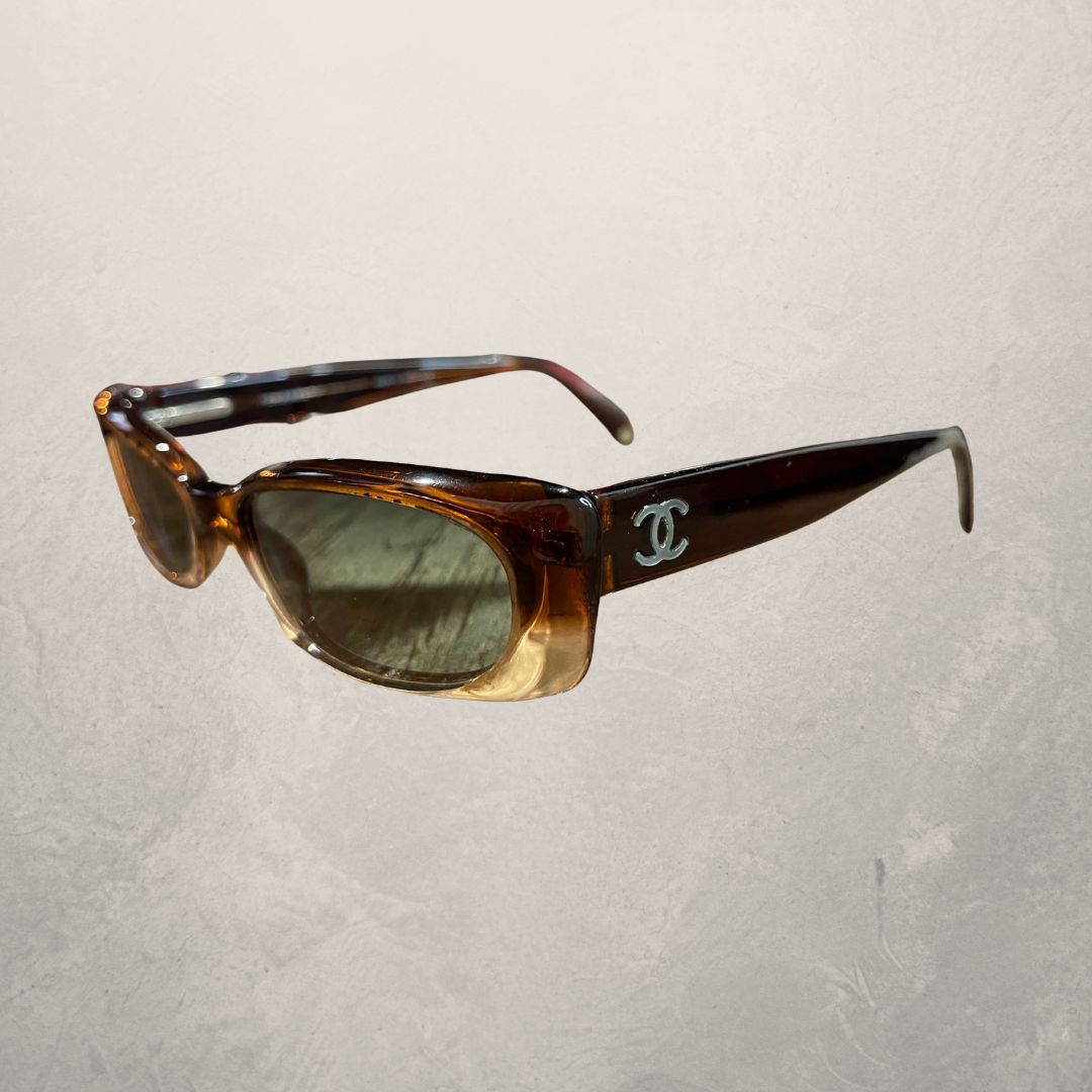 Chanel brown oval sunglasses CC small (with case/box)