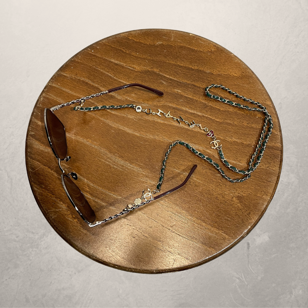 Chanel butterfly special edition pale gold gradient green sunglasses C46853 w/ case and chain