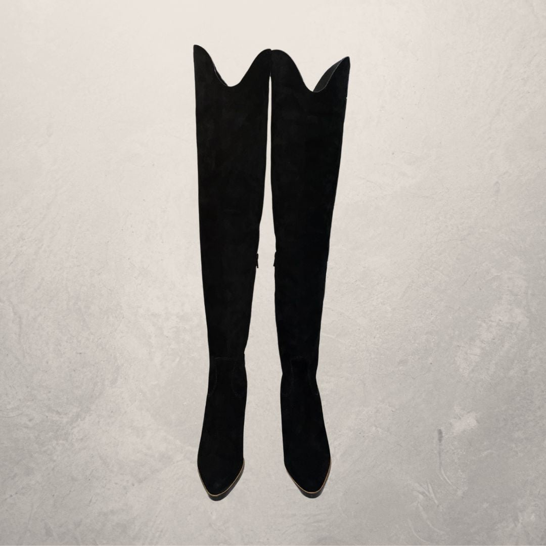 Chloe black suede/leather over the knee boots 38