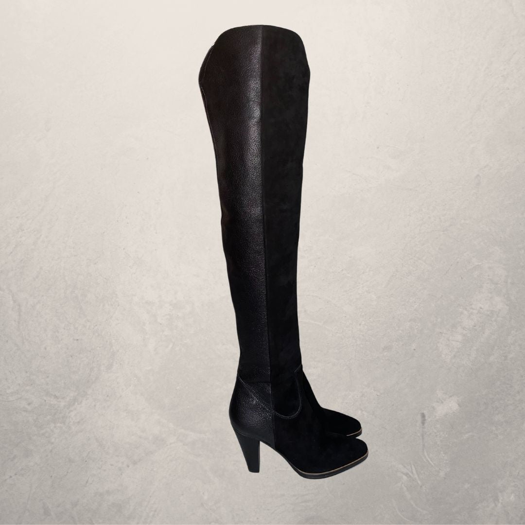 Chloe black suede/leather over the knee boots 38