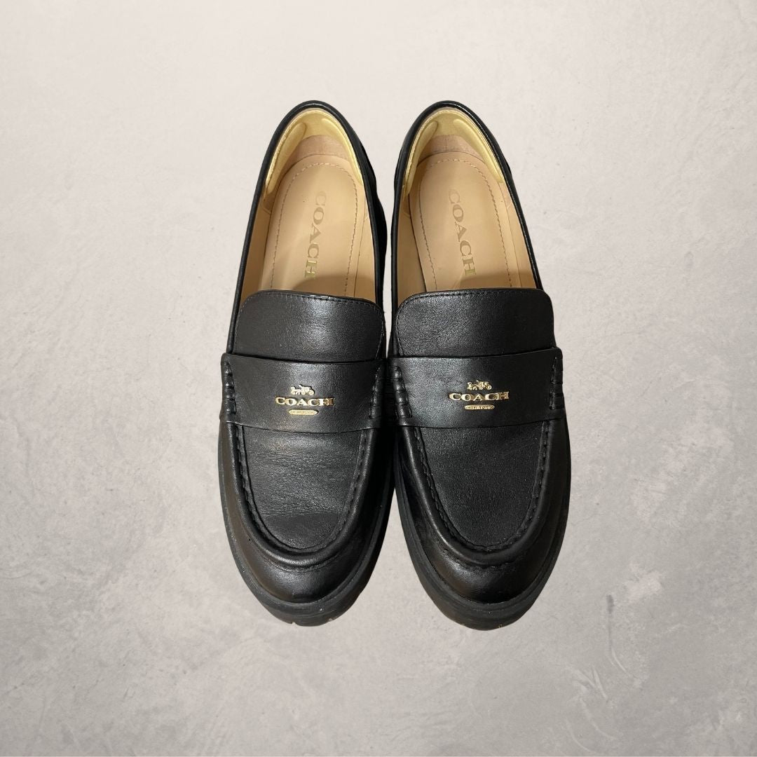 Coach zwarte leren platform loafers 38