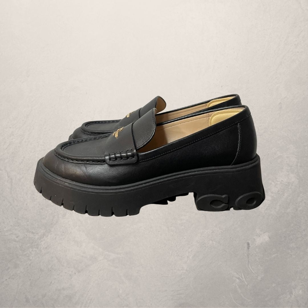 Coach zwarte leren platform loafers 38