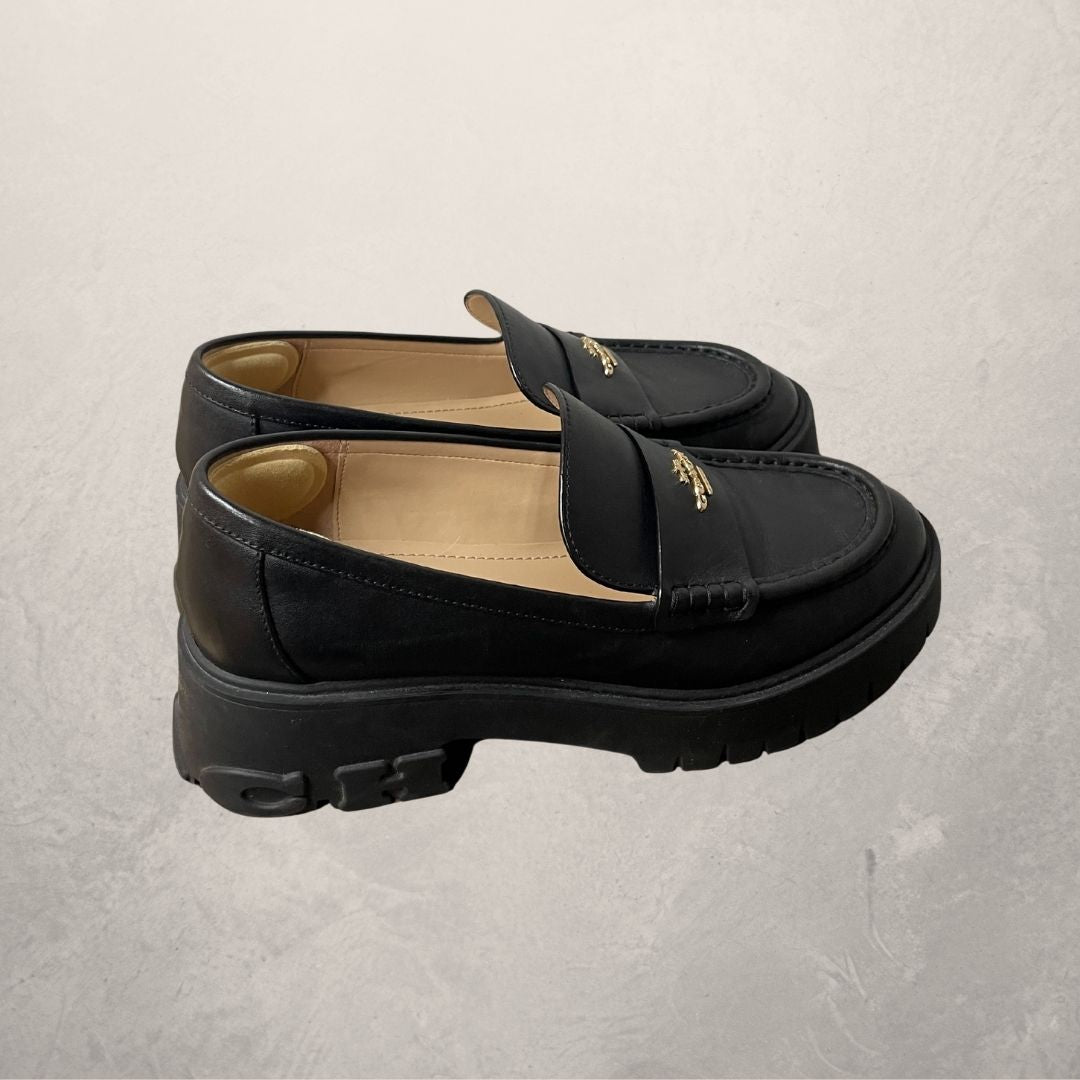 Coach zwarte leren platform loafers 38