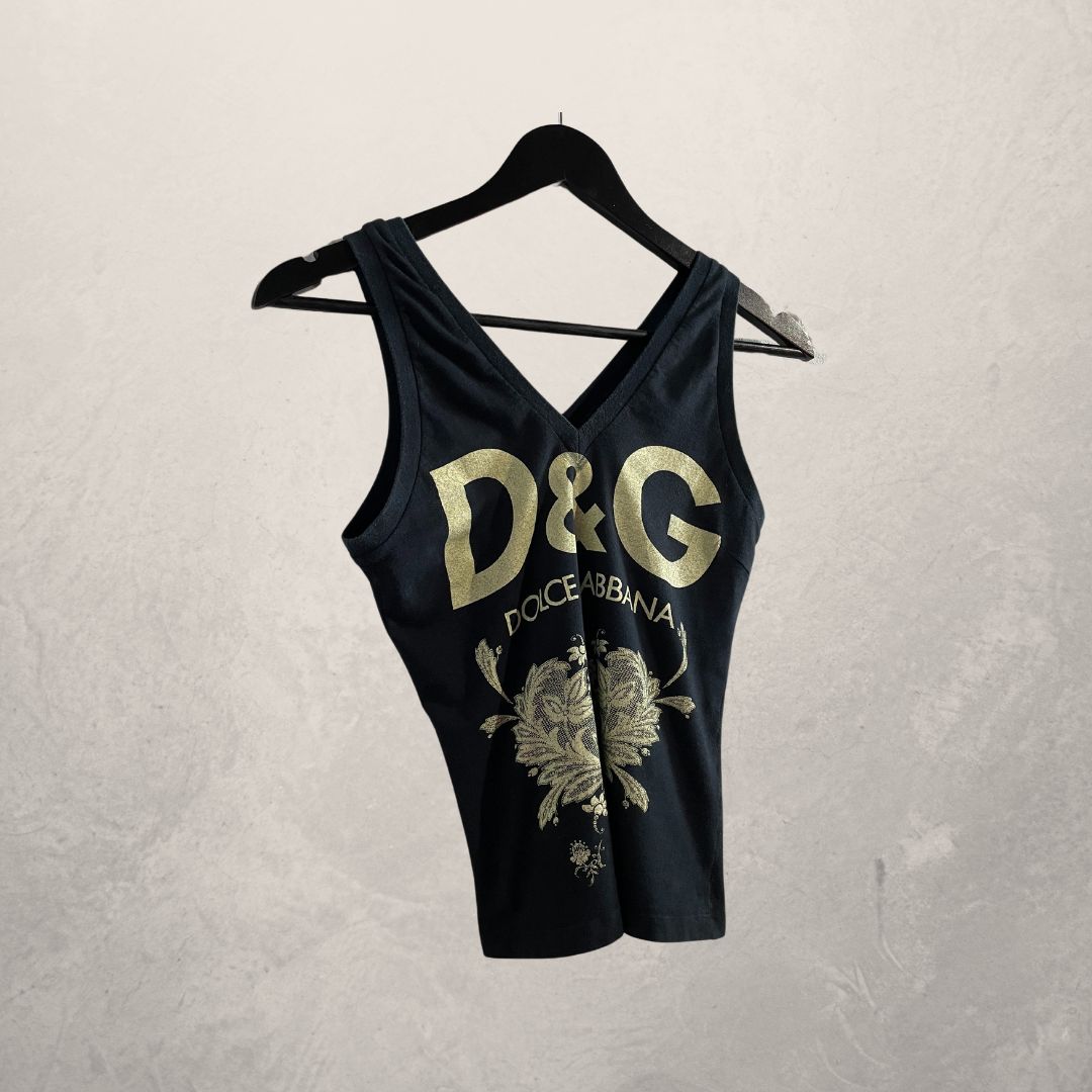 D&G black cotton logo floral graphic tank top XS/S- PF