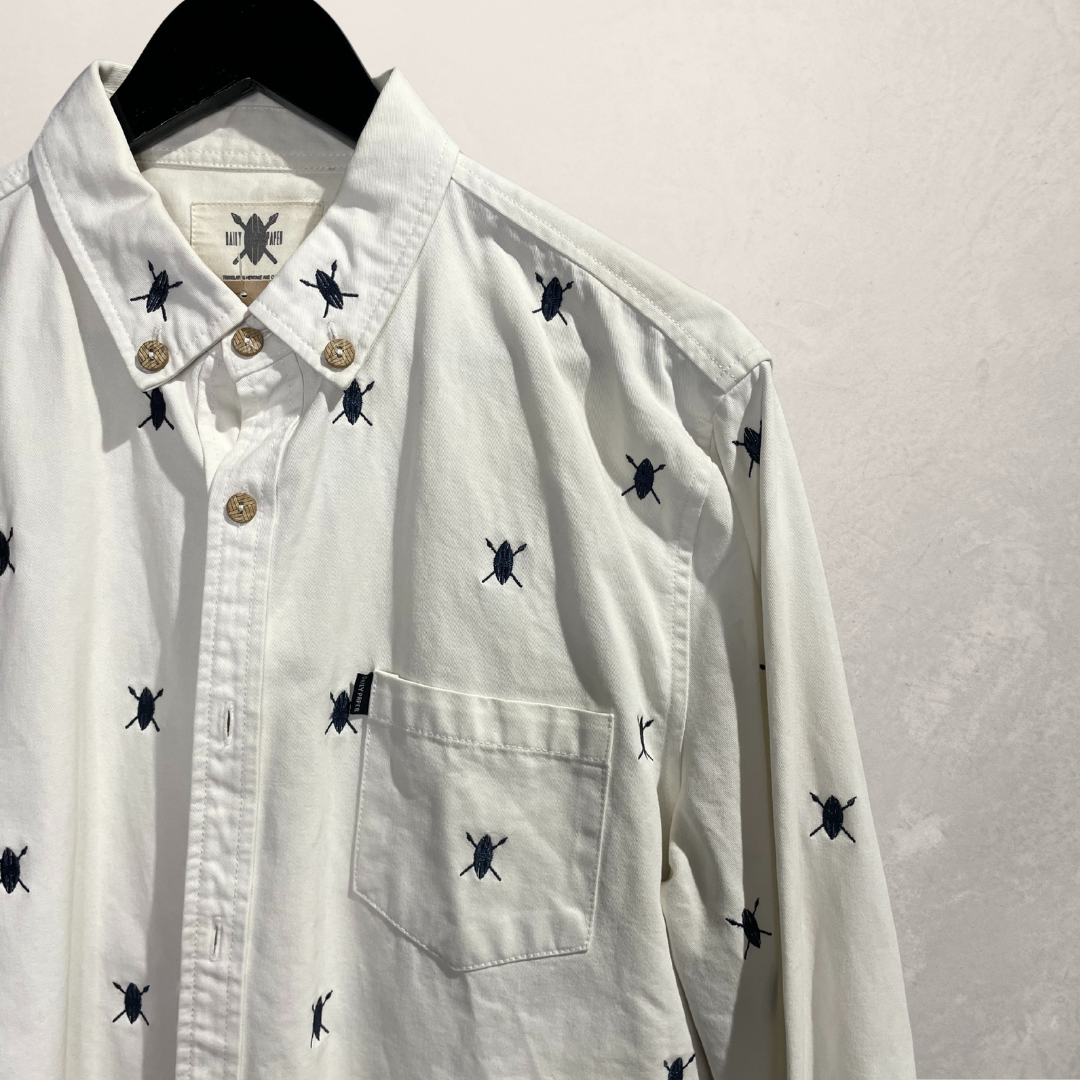 Daily Paper white embroidered navy logo ls shirt L