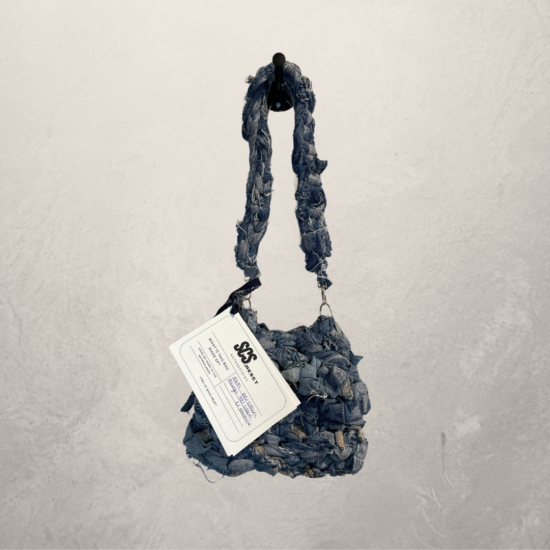 Dark blue denim Jeanie bag w/ chain Medium- By SOS.Reset