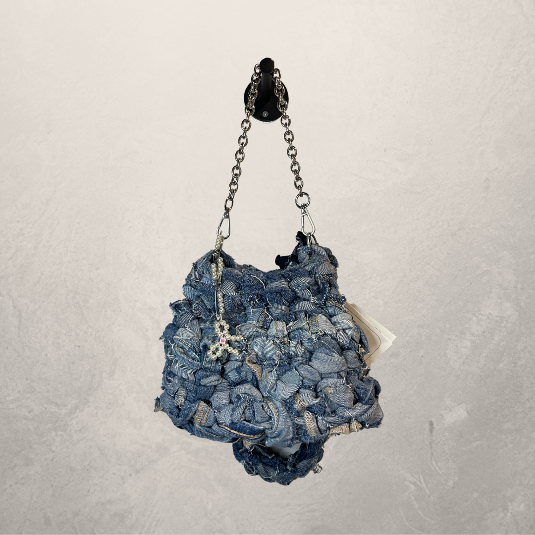 Dark blue denim Jeanie bag w/ chain Medium- By SOS.Reset