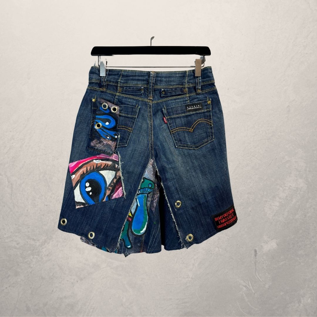 Dark blue handpainted denim skirt XS- by Ma.r.r.art