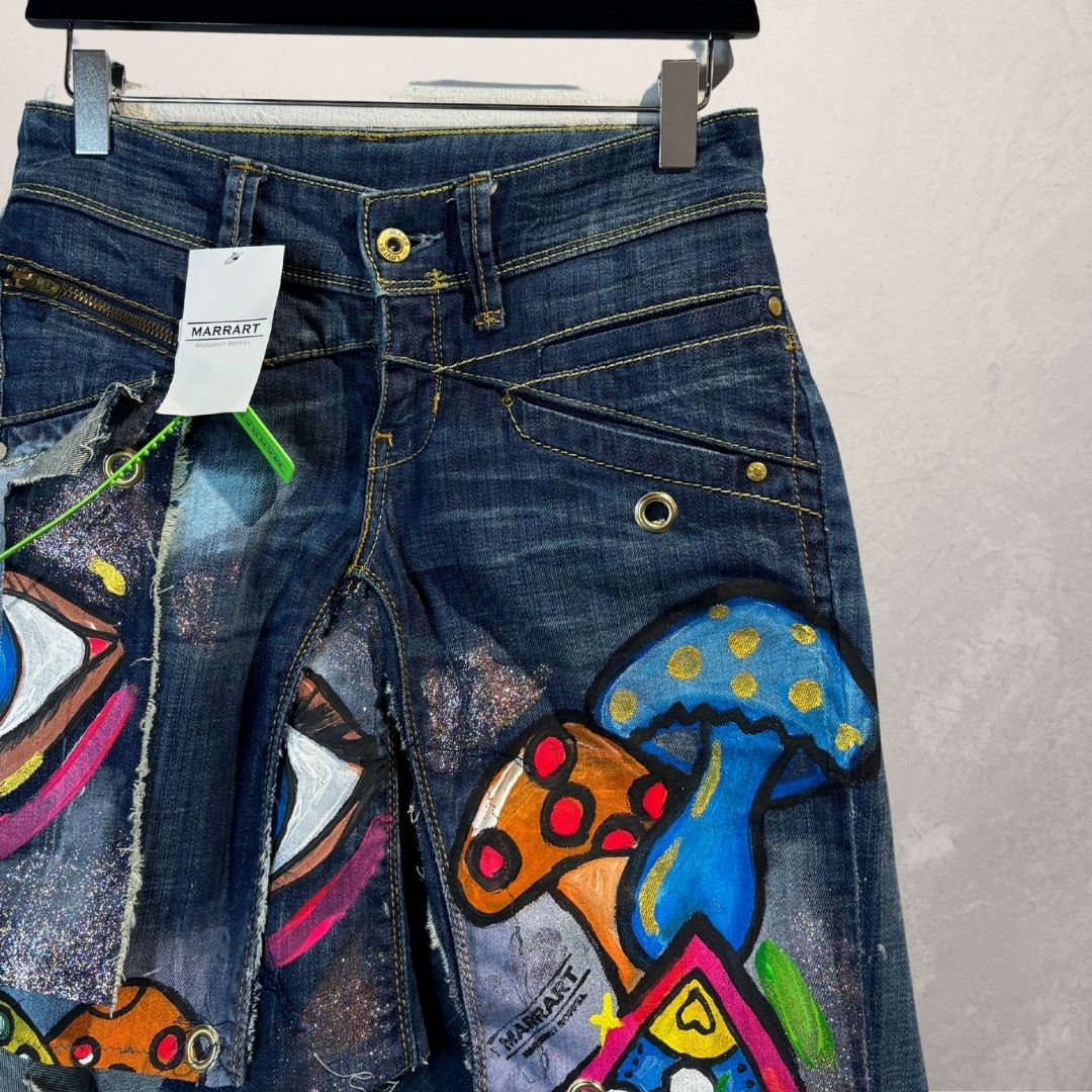 Dark blue handpainted denim skirt XS- by Ma.r.r.art