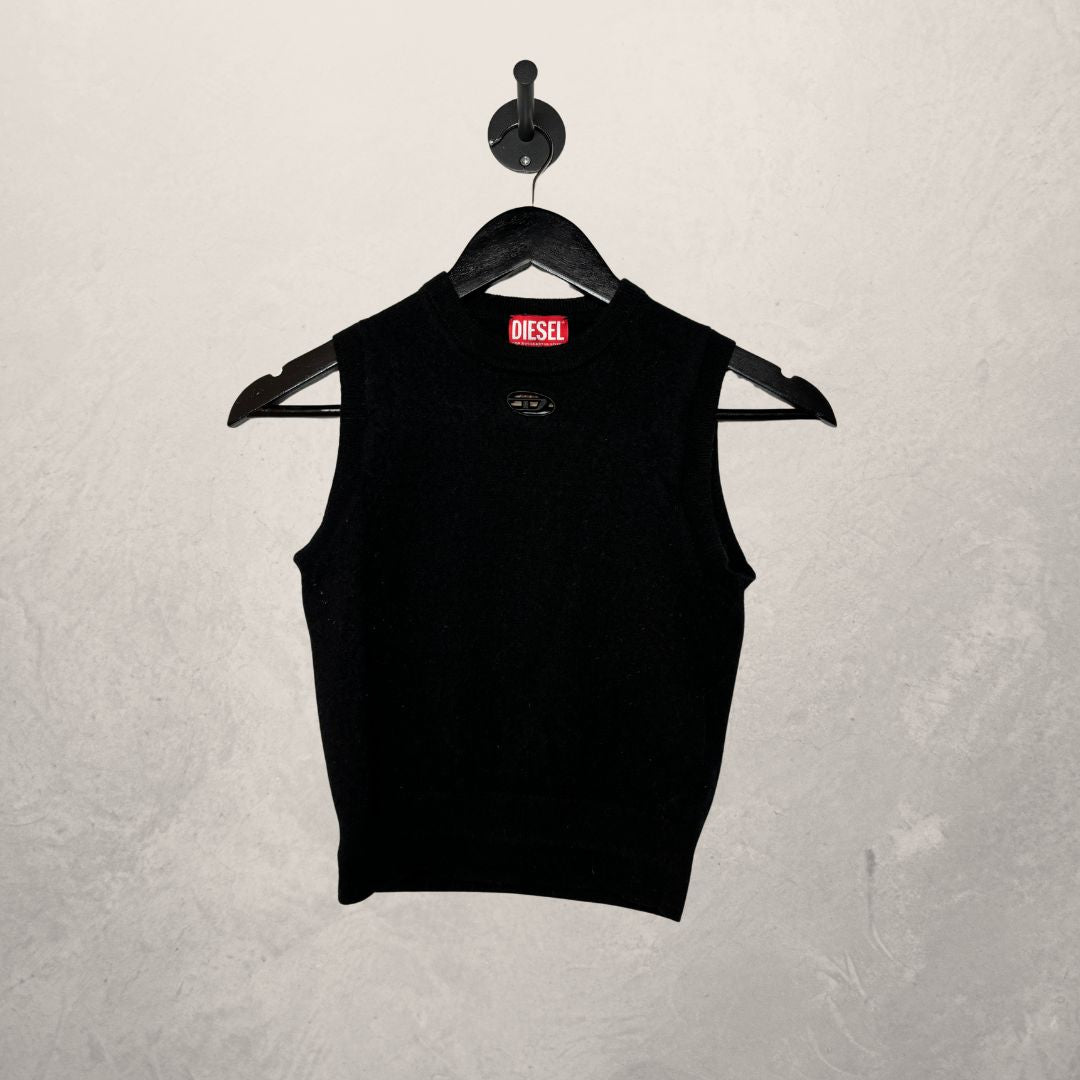 Diesel zwarte crop top met logo van 100% mohair in maat S