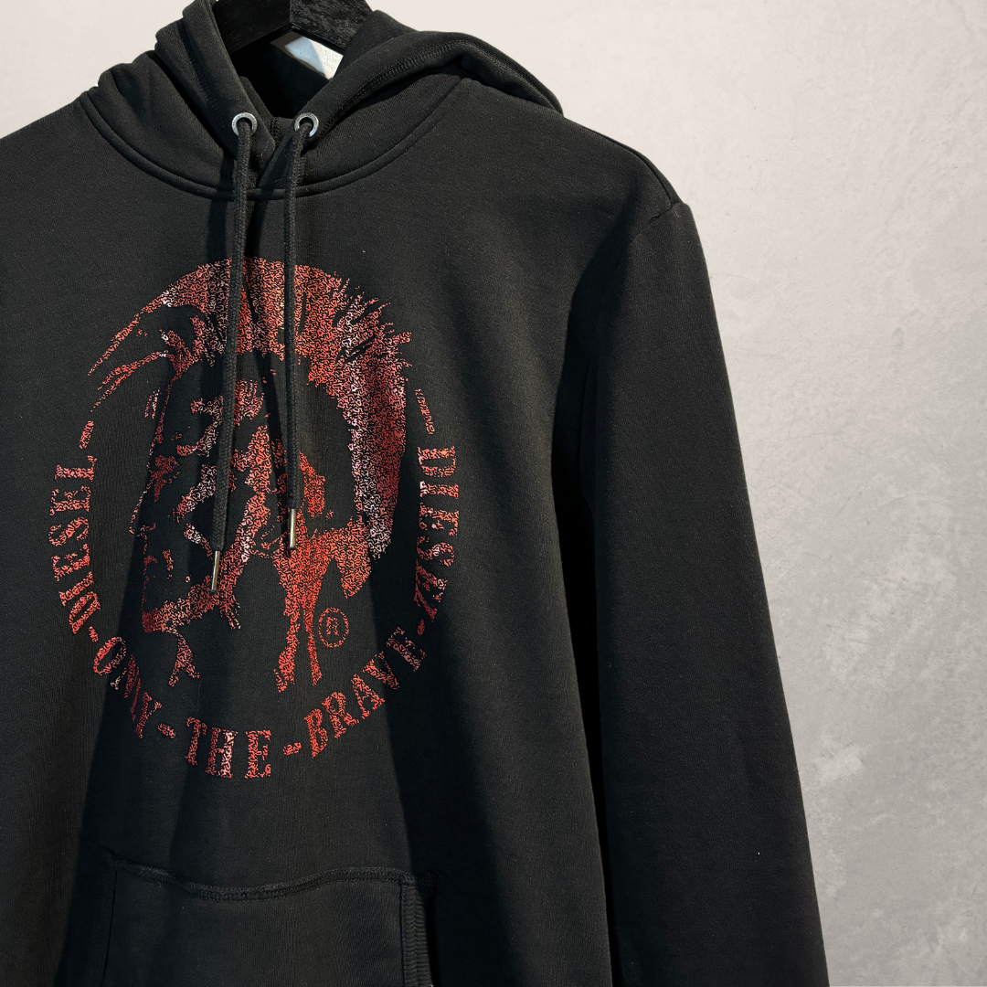 Diesel zwart rood logo hoodie M