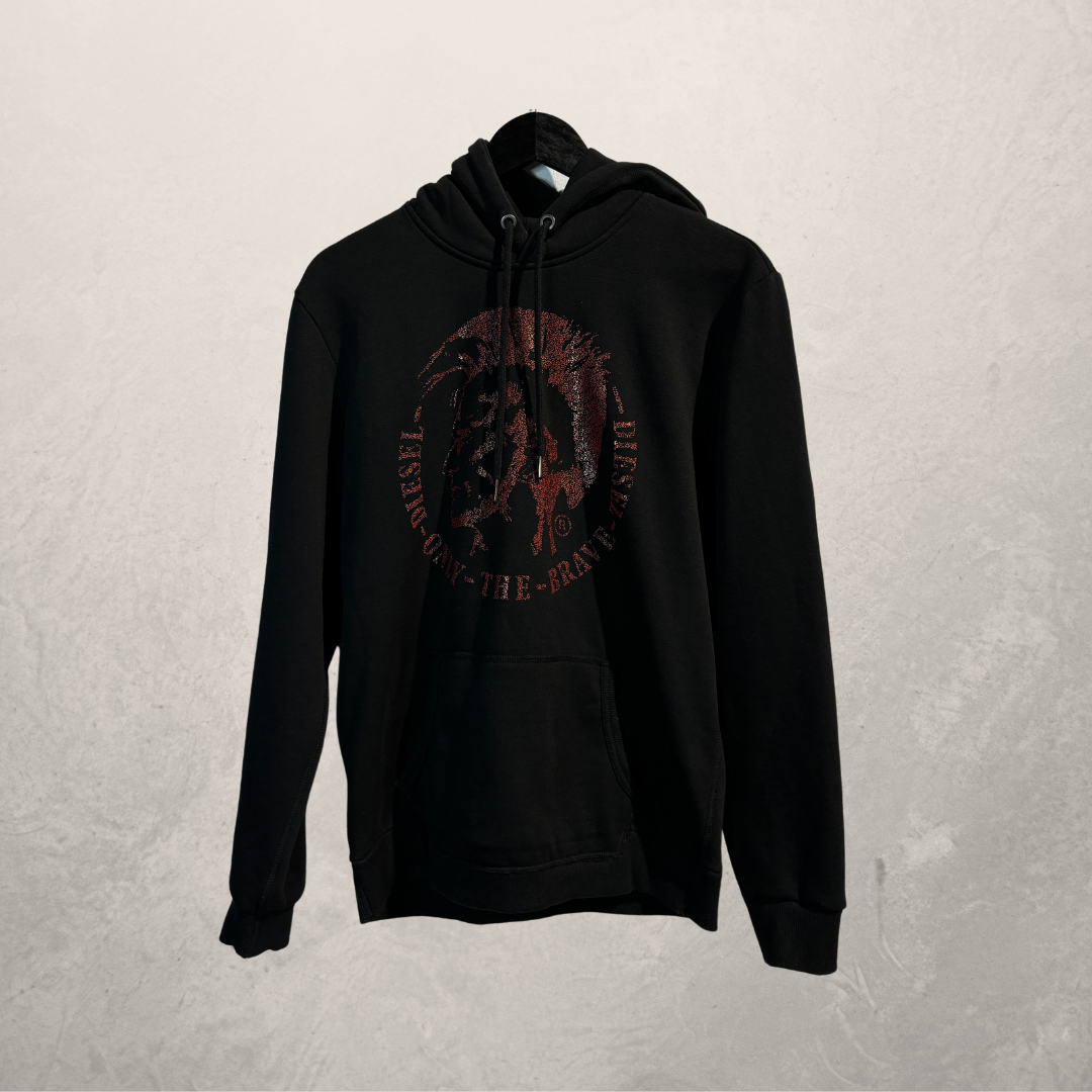 Diesel zwart rood logo hoodie M