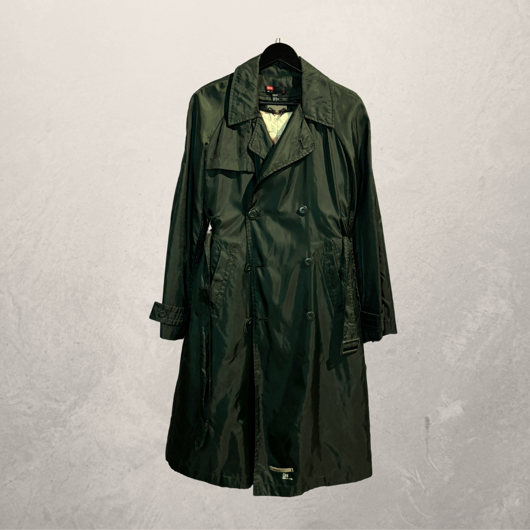 Diesel green rain resistant trench coat M