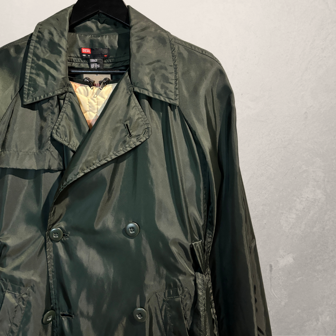 Diesel green rain resistant trench coat M