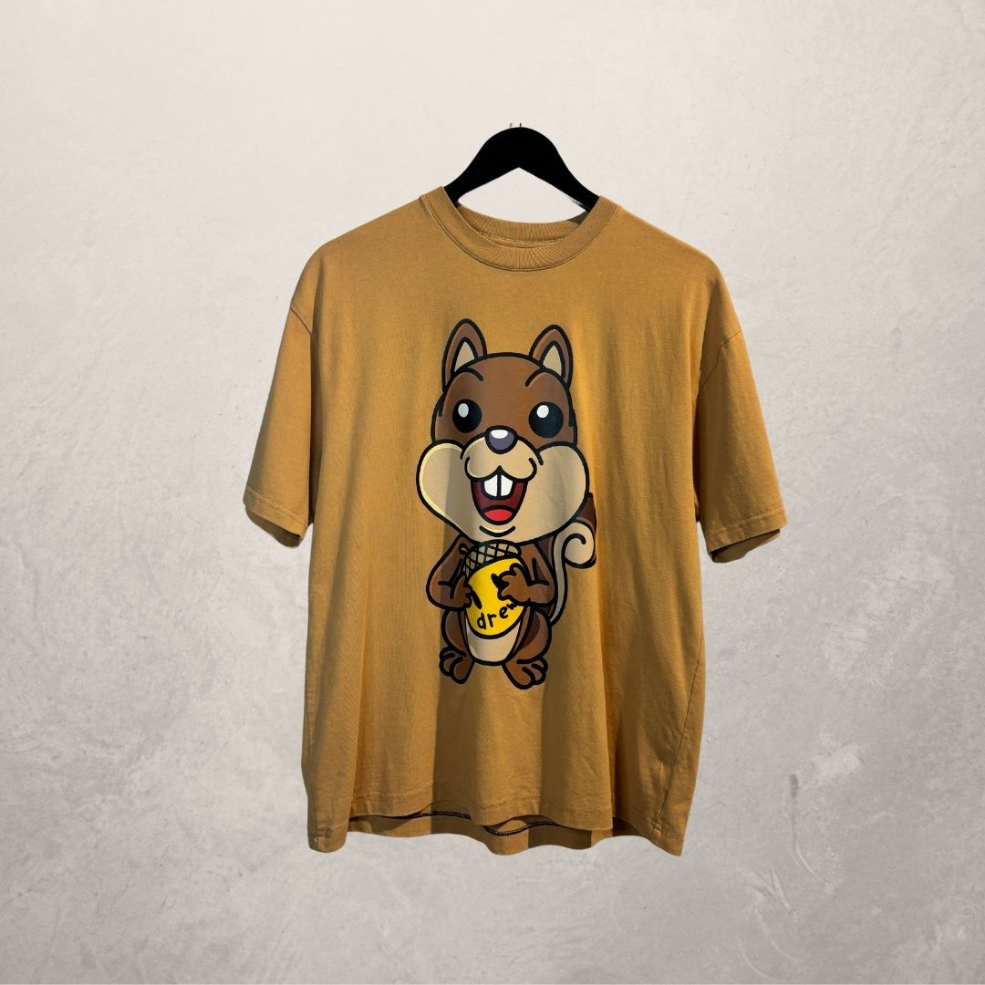 Drew House Justin Bieber bruin 100% katoenen chipmunk-grafisch T-shirt XS