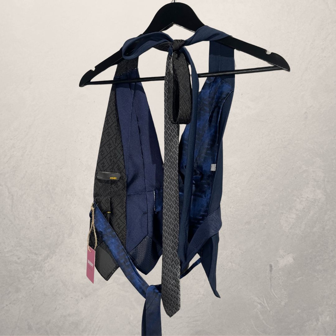 Fendi Zwart/Blauw Halter strik top OS- By WNDYdesign