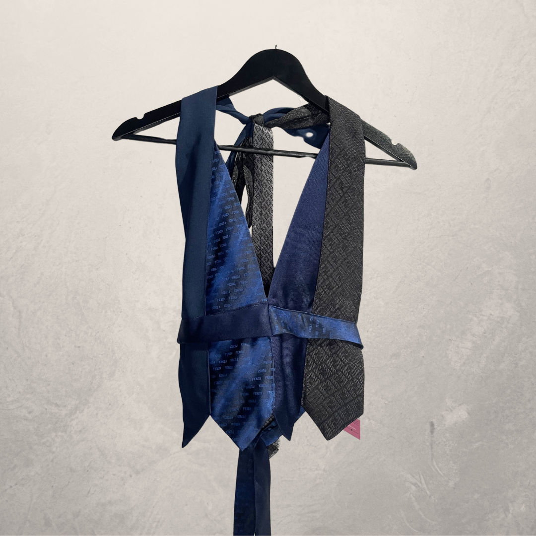 Fendi Zwart/Blauw Halter strik top OS- By WNDYdesign