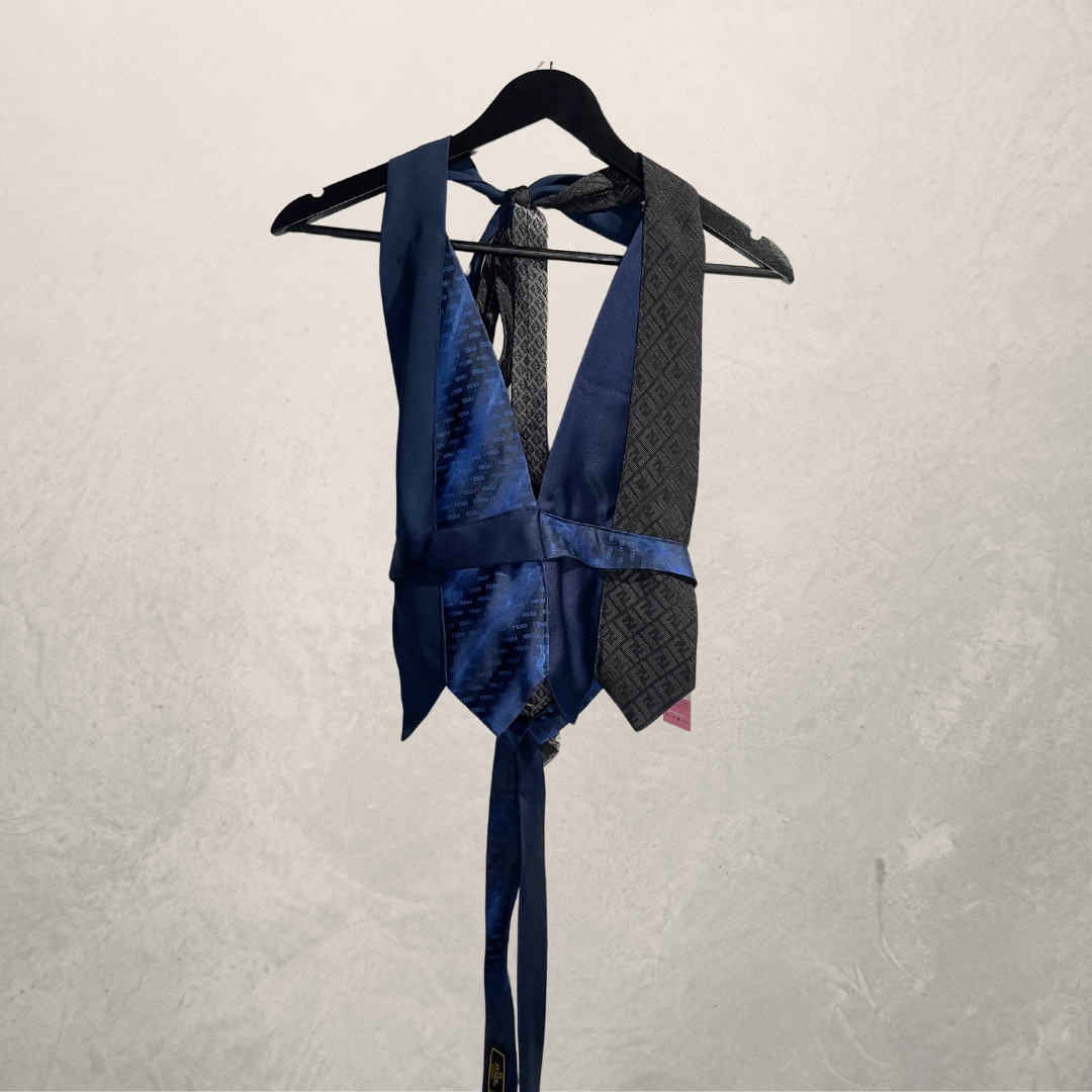 Fendi Zwart/Blauw Halter strik top OS- By WNDYdesign