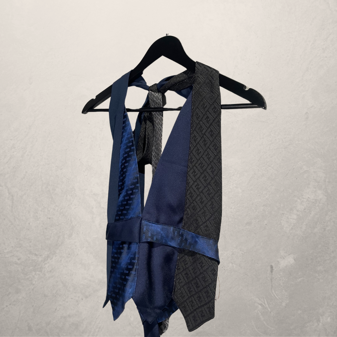 Fendi Zwart/Blauw Halter strik top OS- By WNDYdesign