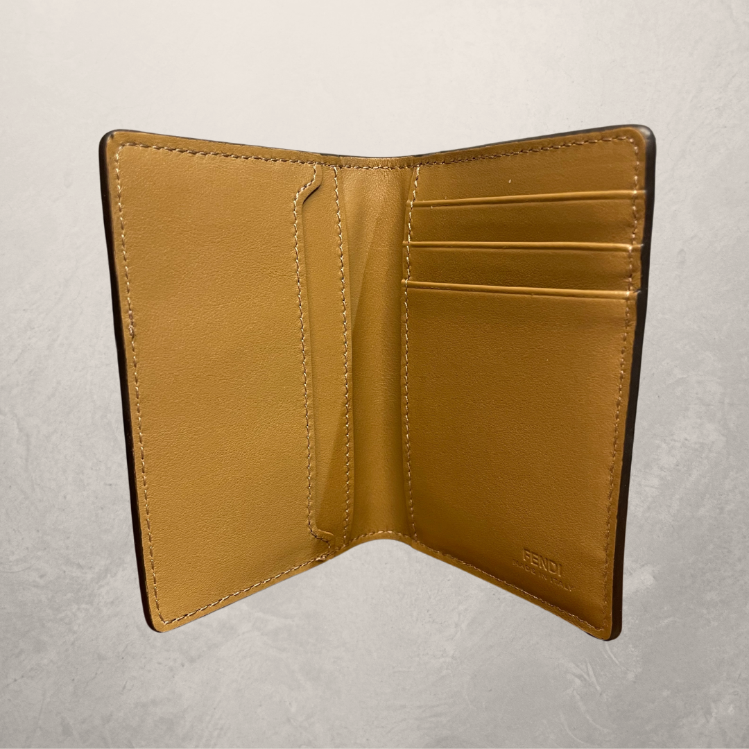 Fendi brown leather diagonal logo wallet