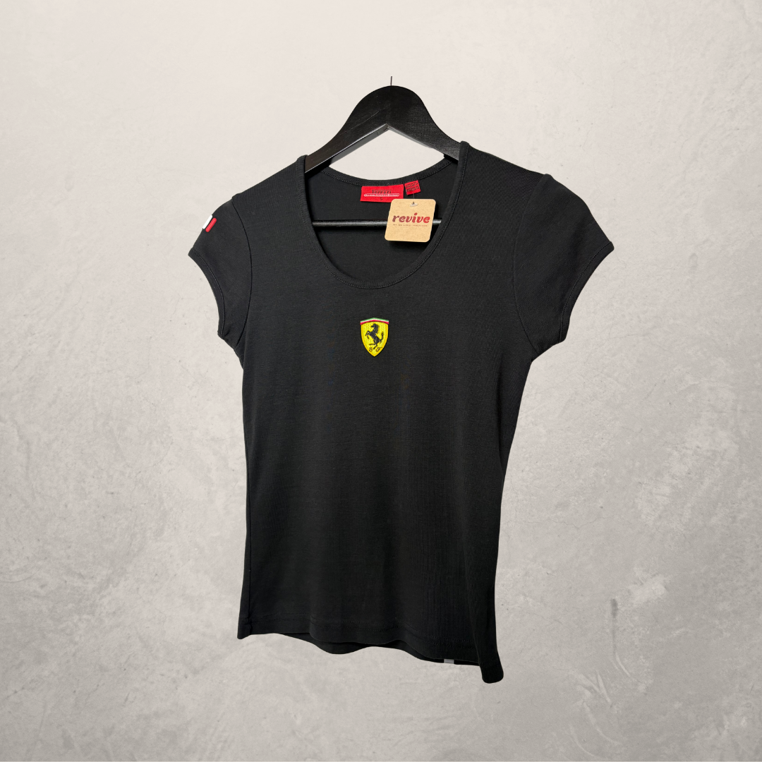Ferrari zwart grafisch katoenen shirt met korte mouwen S