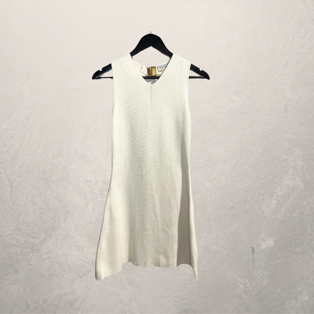 Ferre white knitted dress gold details S