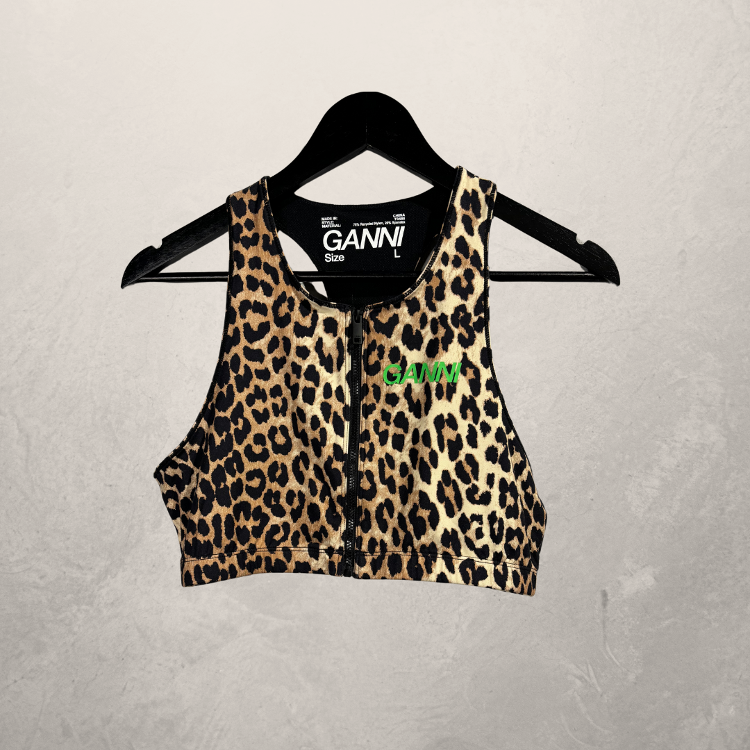 GANNI crop top met scheermesjes en luipaardprint L