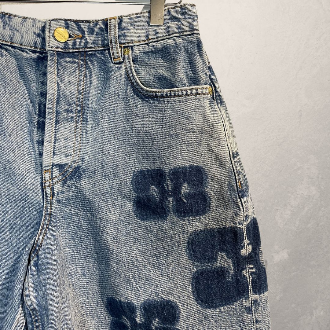 Ganni lichtblauwe logo lange denim shorts S