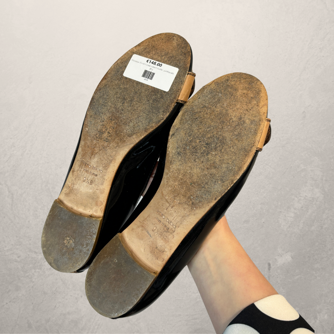 Giuseppe Zanotti black patent leather gold buckle ballerina flats 39,5