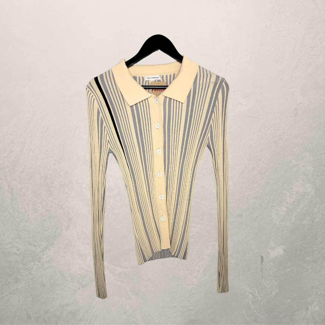 Goede Amerikaanse streep witte gebreide top met lange mouwen XS