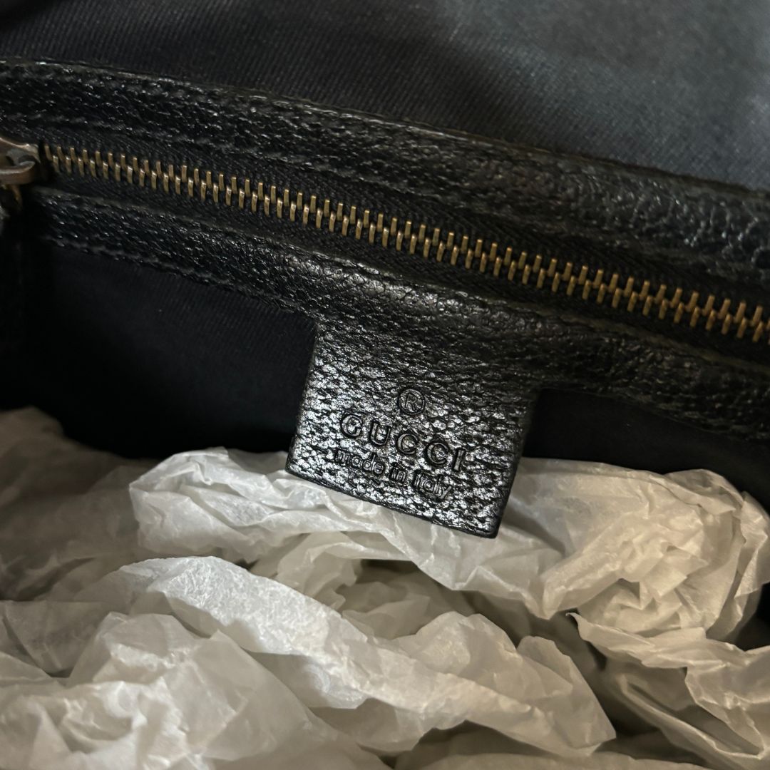 Gucci black GG canvas studded shoulder bag OS