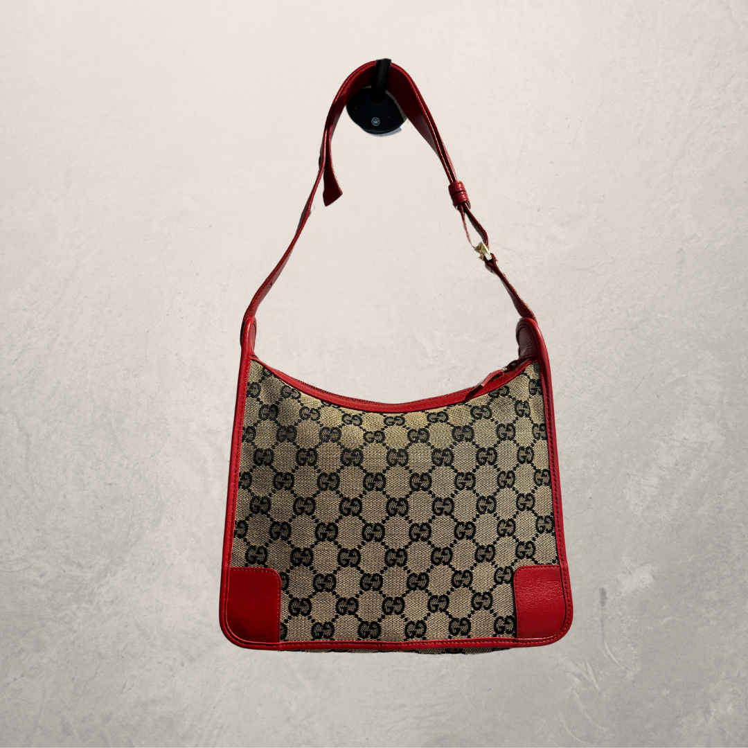 Gucci bruine monogram canvas rode leren handtas - door RomaeStudios