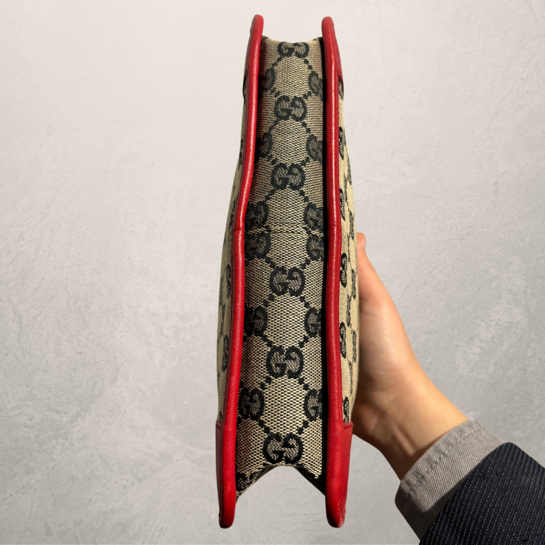 Gucci bruine monogram canvas rode leren handtas - door RomaeStudios
