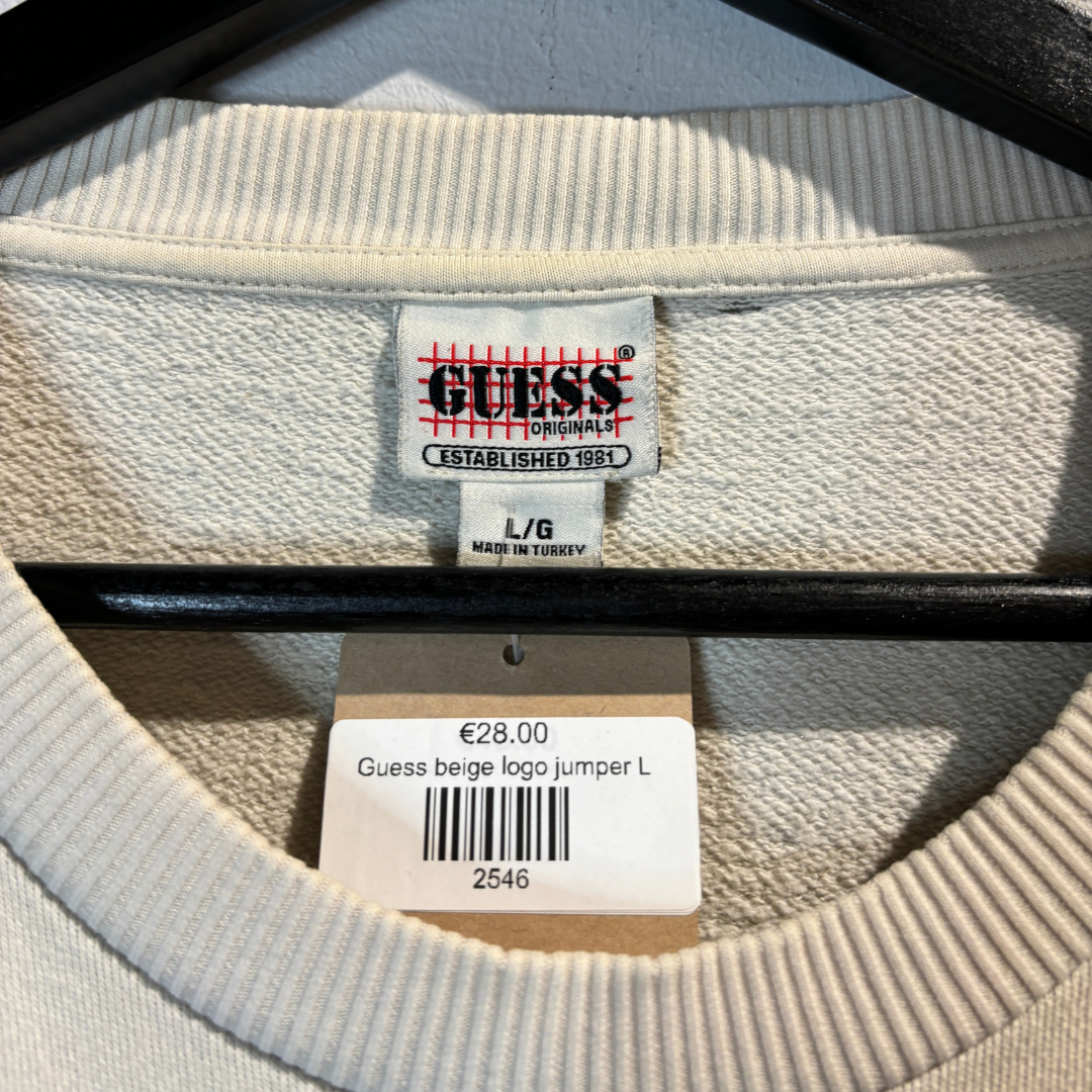 Beige logo trui van Guess L