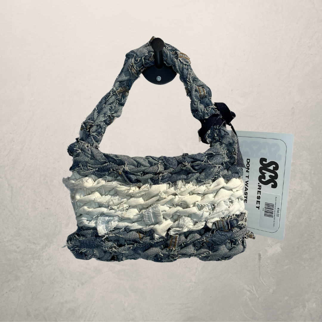 Blue & white Denim Jeanie bag S/M- By SOS.Reset