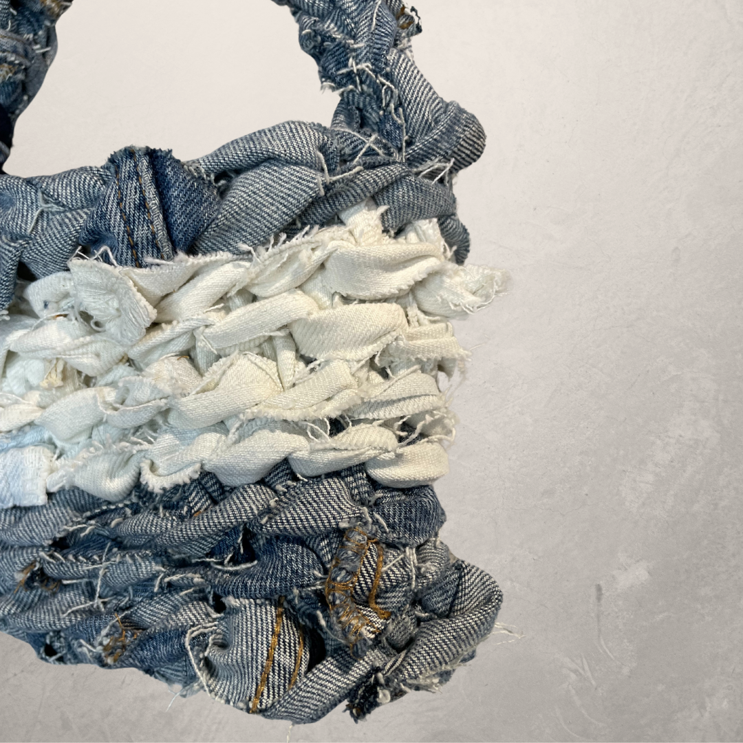 Blue & white Denim Jeanie bag S/M- By SOS.Reset