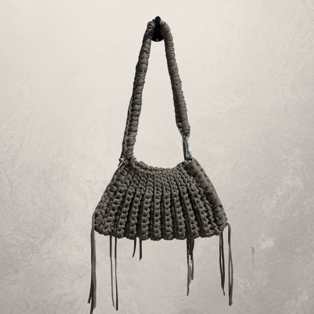 Handmade anthracitec recycled cotton shoulder bag w/ clip L- By Make Hay