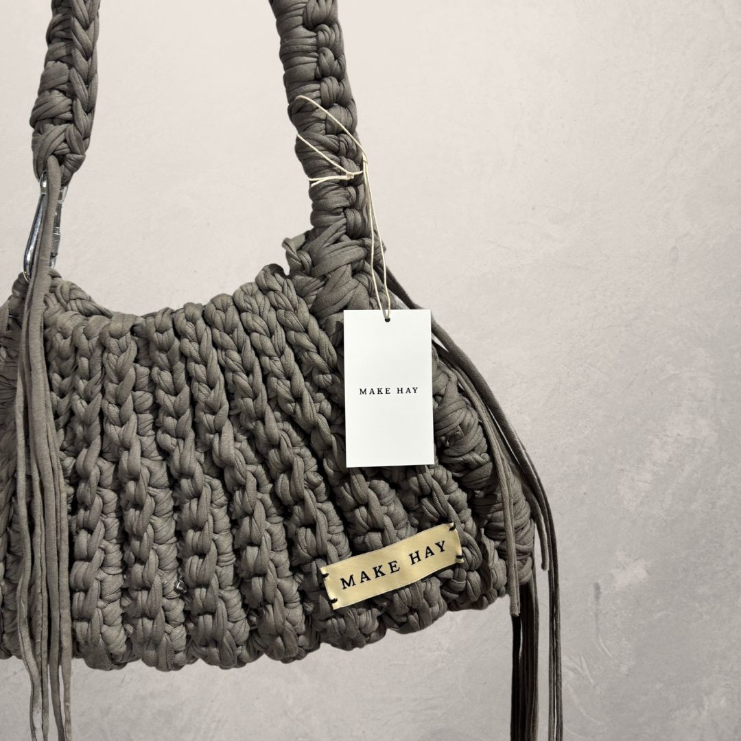 Handmade anthracitec recycled cotton shoulder bag w/ clip L- By Make Hay