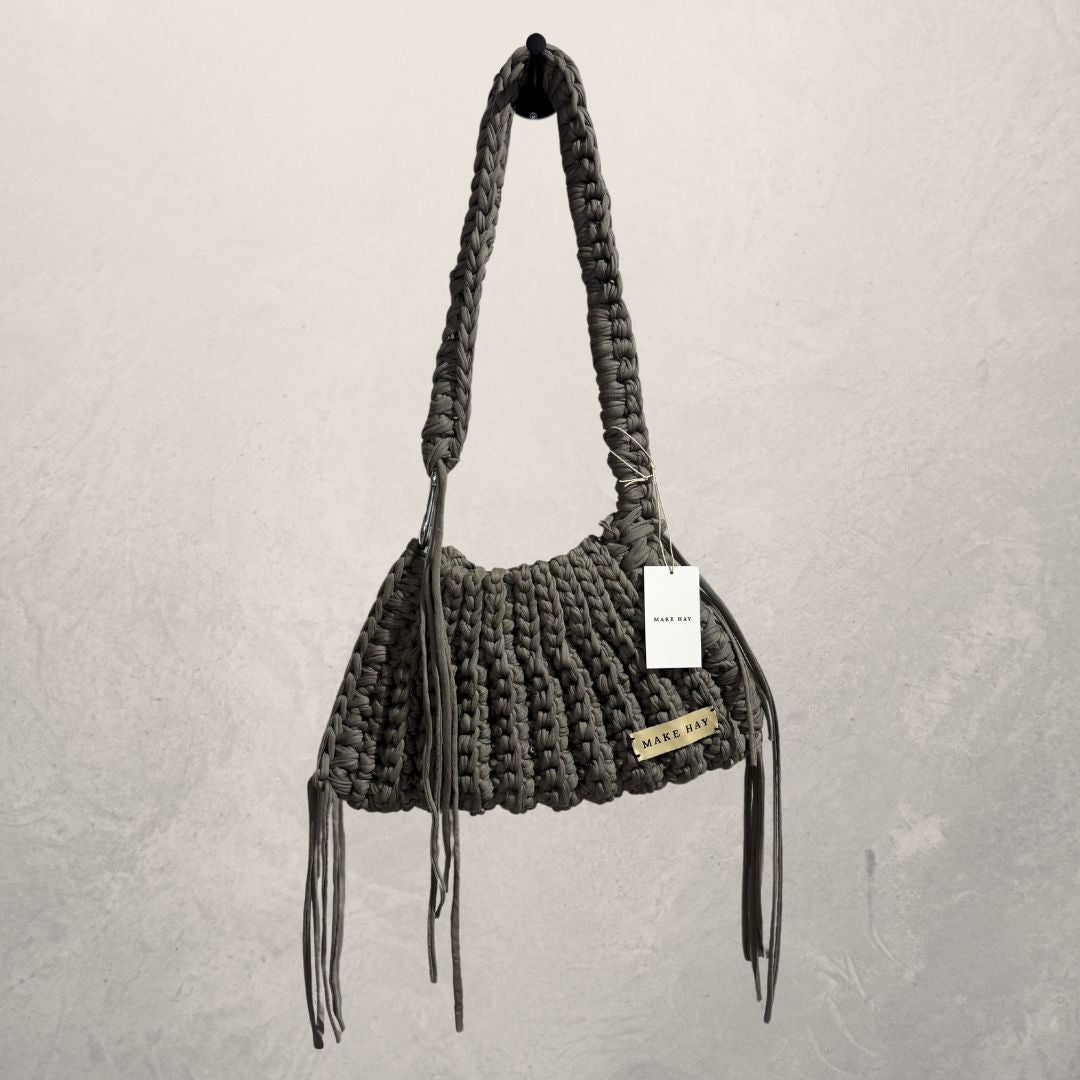 Handmade anthracitec recycled cotton shoulder bag w/ clip L- By Make Hay