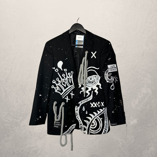 Handpainted black blazer OS- by MARRART