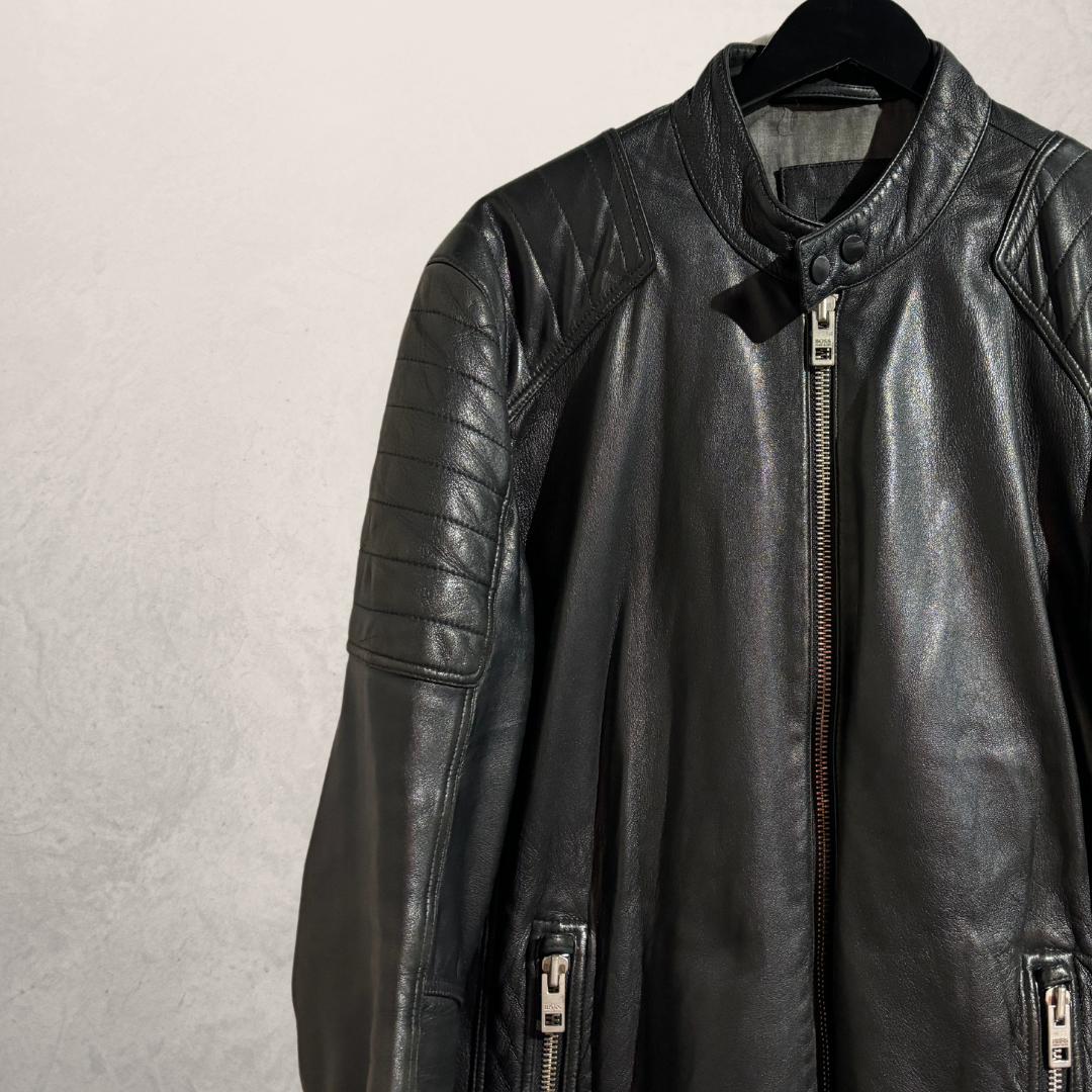 Hugo Boss zwarte leren jas M/L