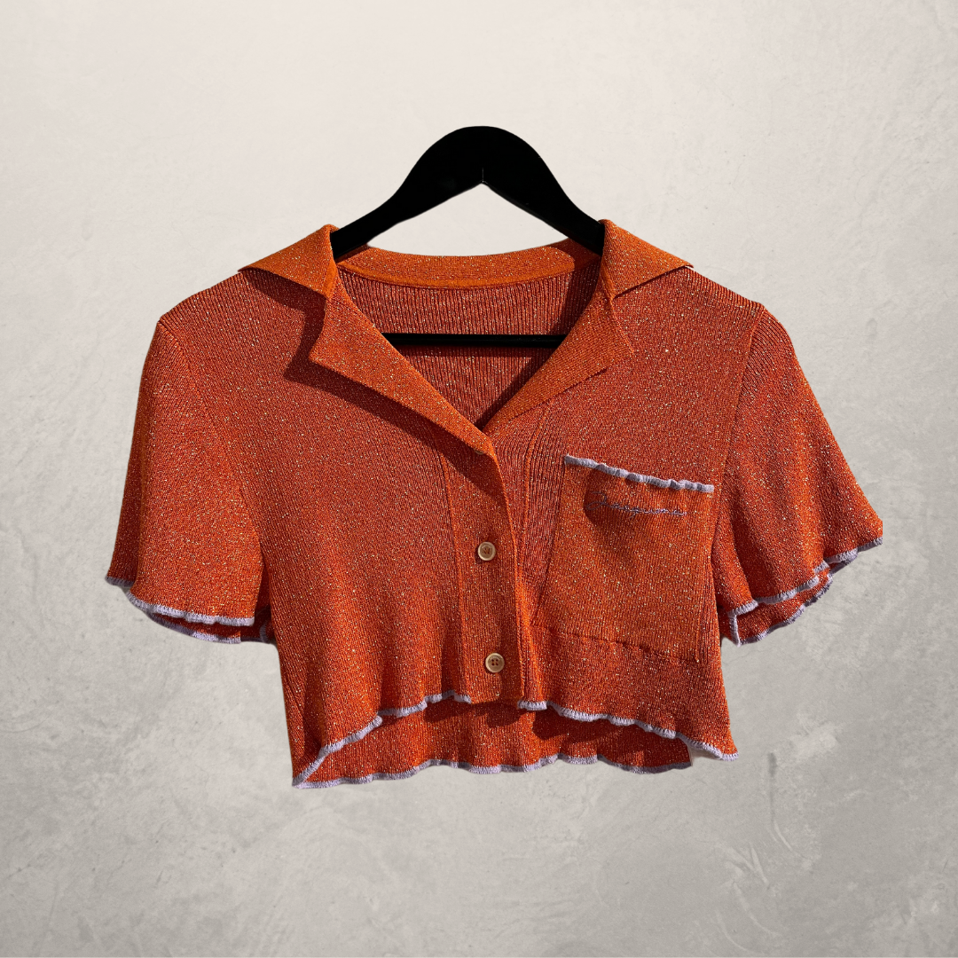 Jacquemus oranje paarse gebreide crop top XS