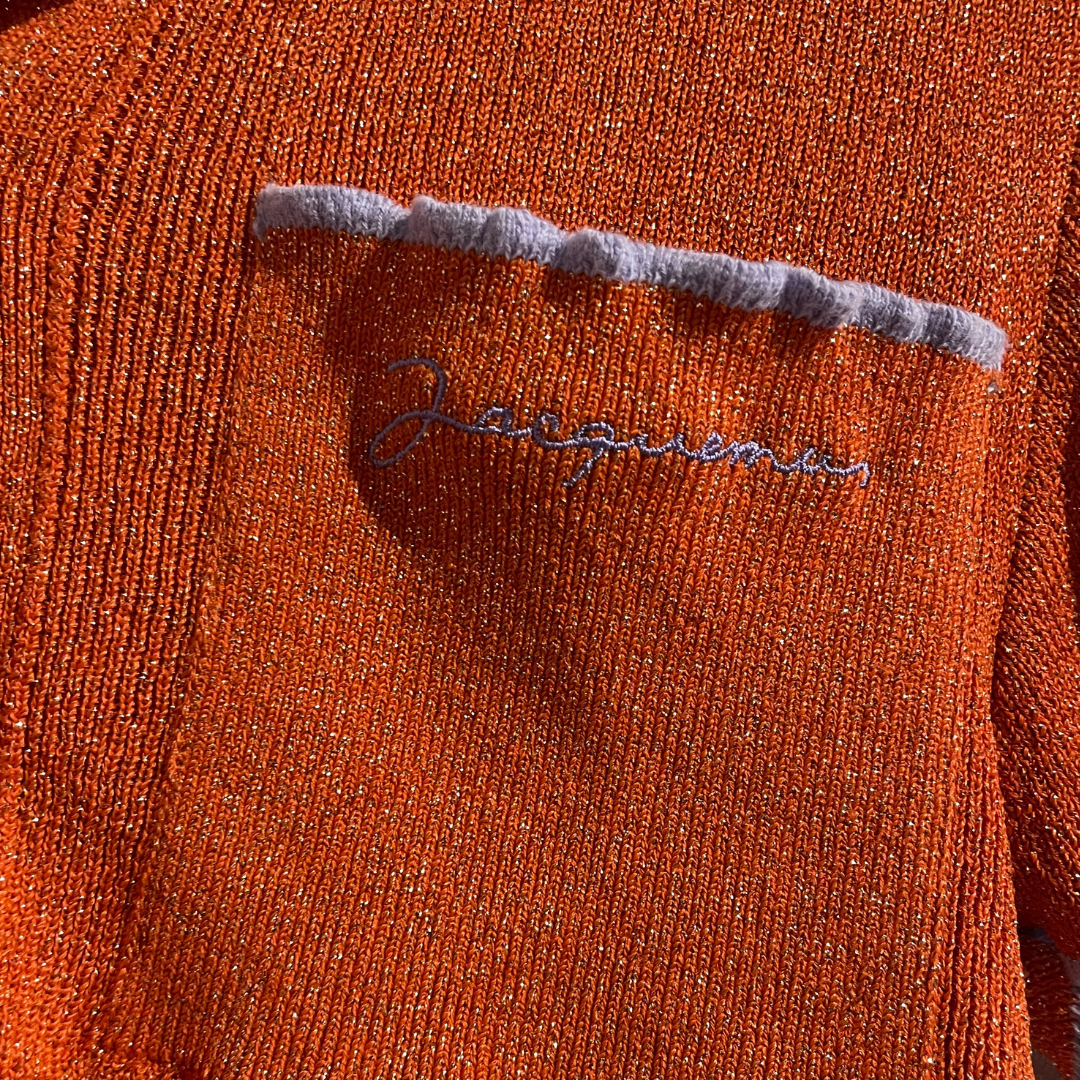 Jacquemus oranje paarse gebreide crop top XS