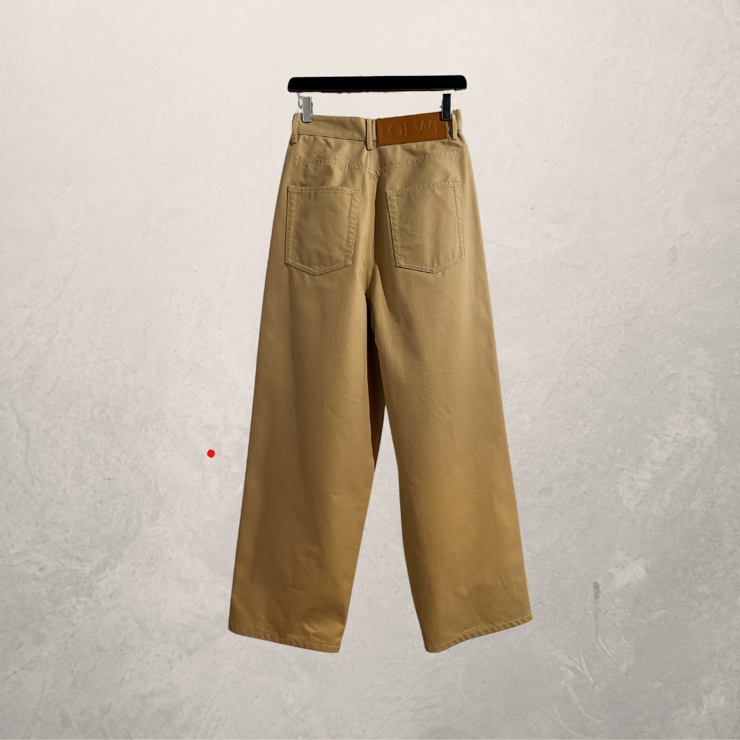 Loewe beige hoge taille geplooide taps toelopende pantalon broek 36