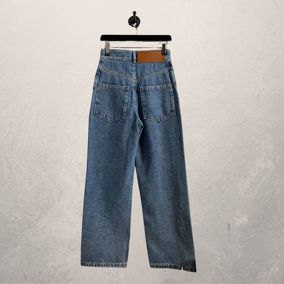 LOEWE middenblauwe denim anagram jeans met superhoge taille 34/36