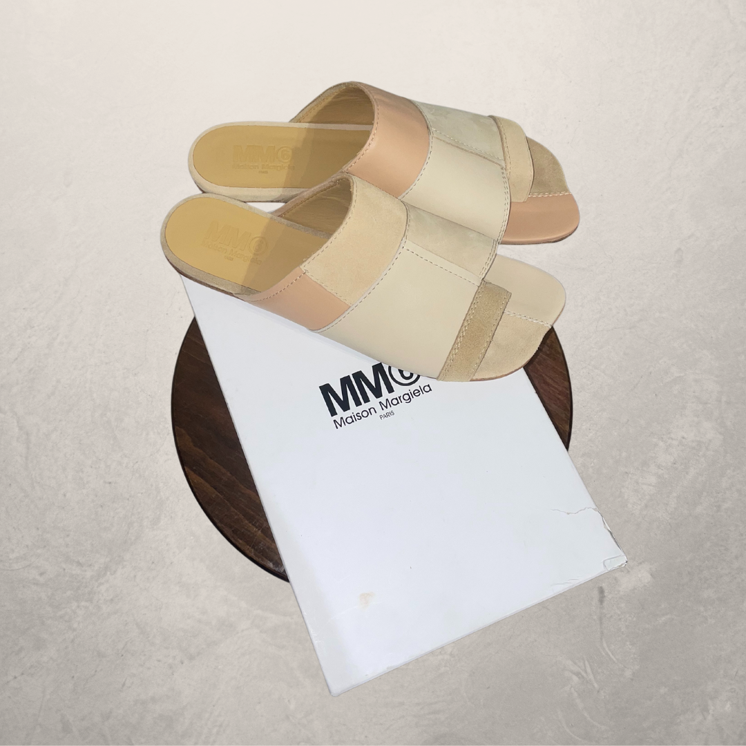 Maison Margiela beige patch flat sandels 40