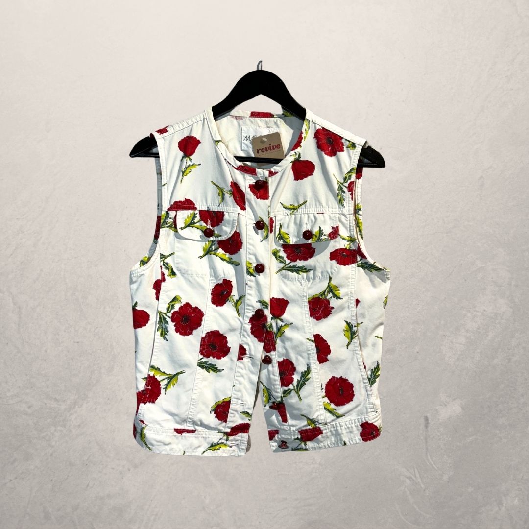 Marccain wit rood bloemen denim vest M
